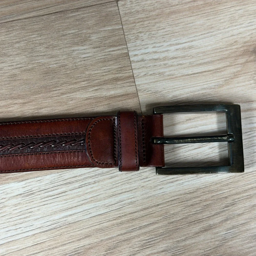 Mezlan Belt Mens 32 Brown Woven Leather Dress Belt Made in Spain M4929